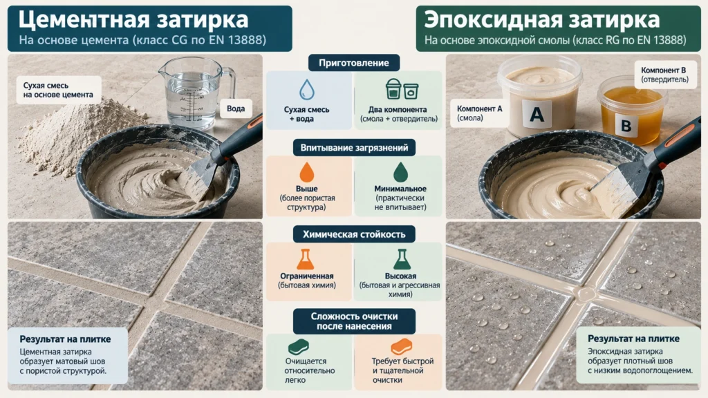 Сравнение цементной и эпоксидной затирки для плитки
