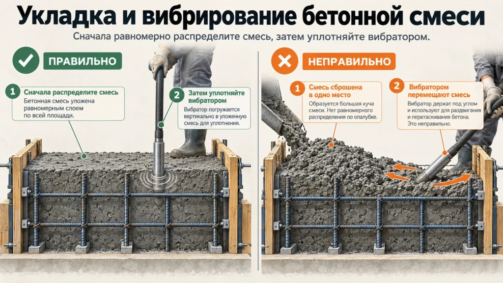 Правильное распределение и вибрирование бетона