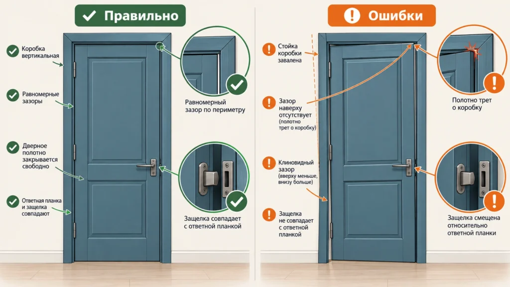 Правильно и неправильно установленная межкомнатная дверь