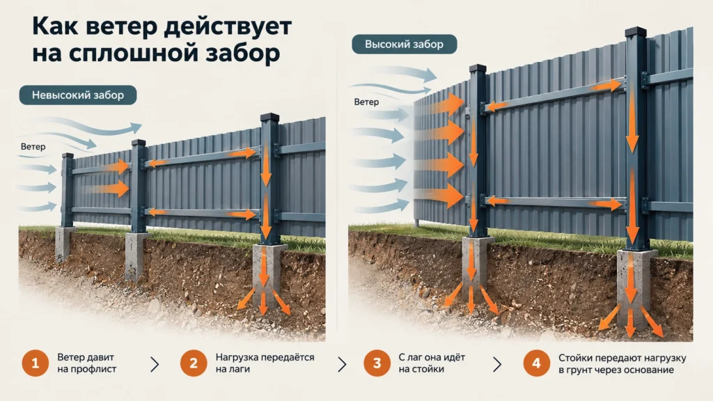 Ветровая нагрузка на забор из профнастила