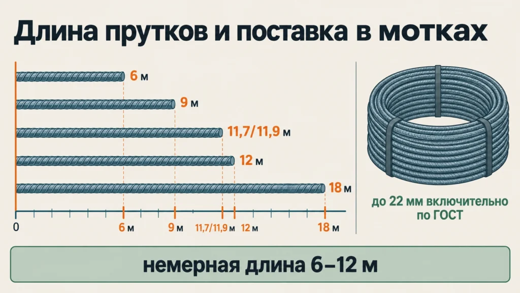 Стандартные длины прутков и поставка арматуры в мотках