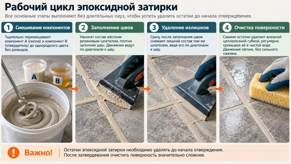 Последовательность работы с эпоксидной затиркой