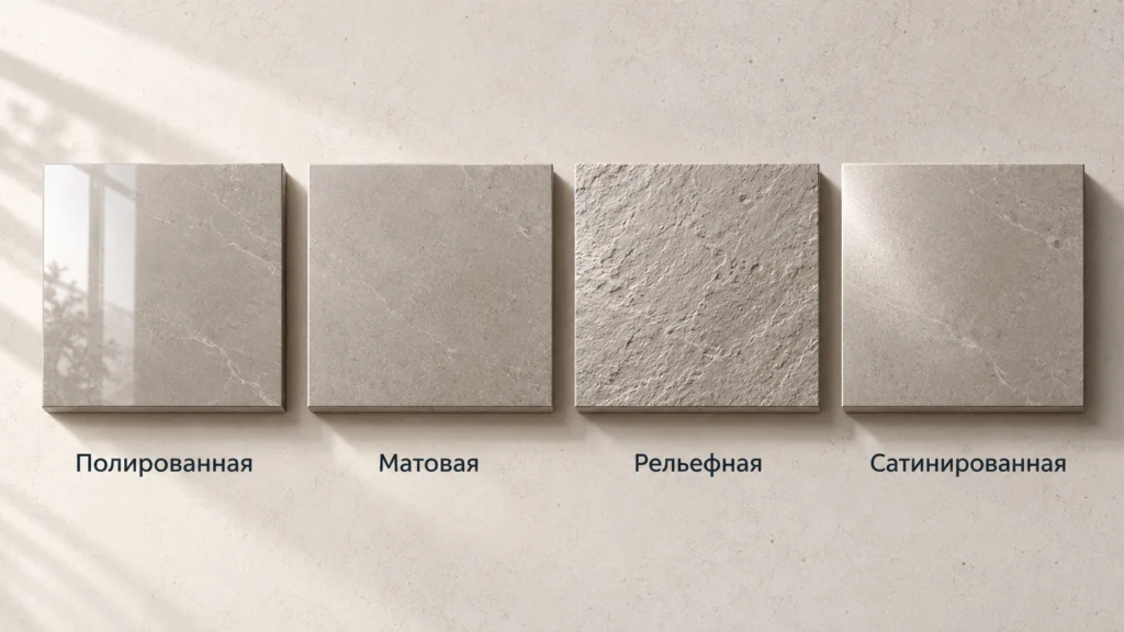 Полированная, матовая, рельефная и сатинированная напольная плитка