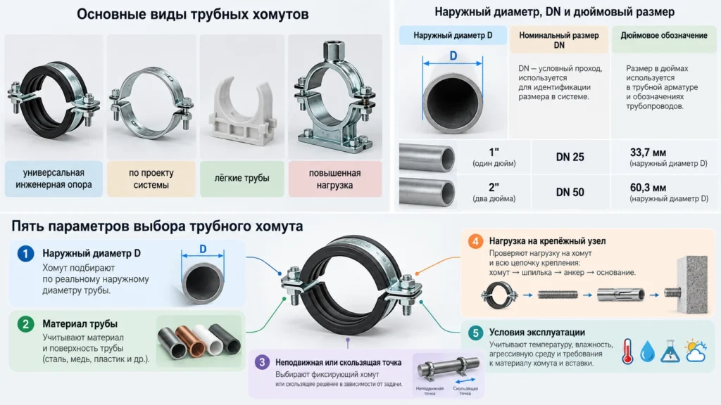 Основные параметры выбора хомута для трубы