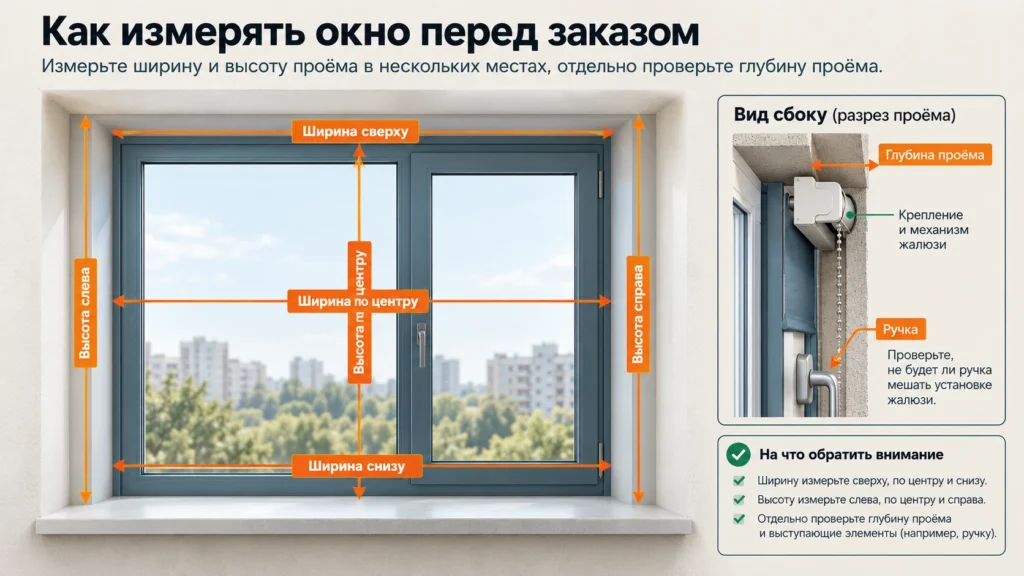Как измерить окно для установки жалюзи