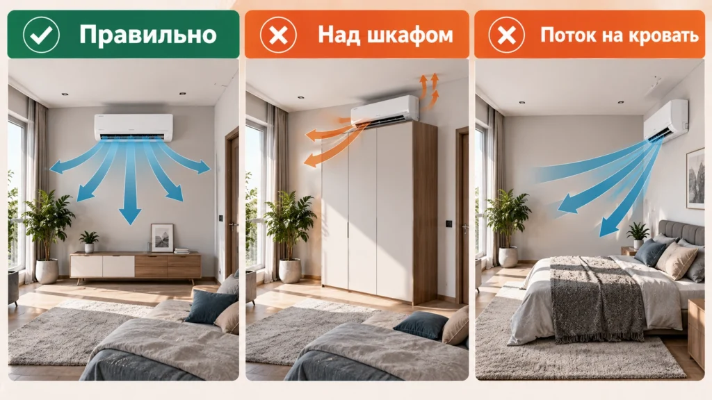 Выбор места для внутреннего блока кондиционера
