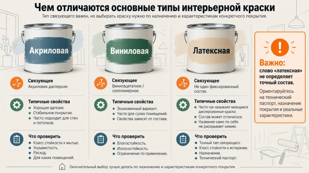 Отличия акриловой, виниловой и латексной краски для стен