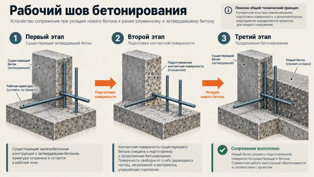 Подготовка старого бетона перед продолжением заливки