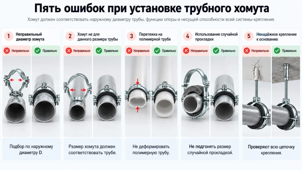 Ошибки при выборе и установке хомута для трубы