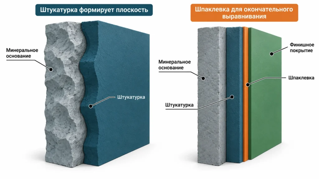 Отличие штукатурки от шпаклевки по слоям отделки