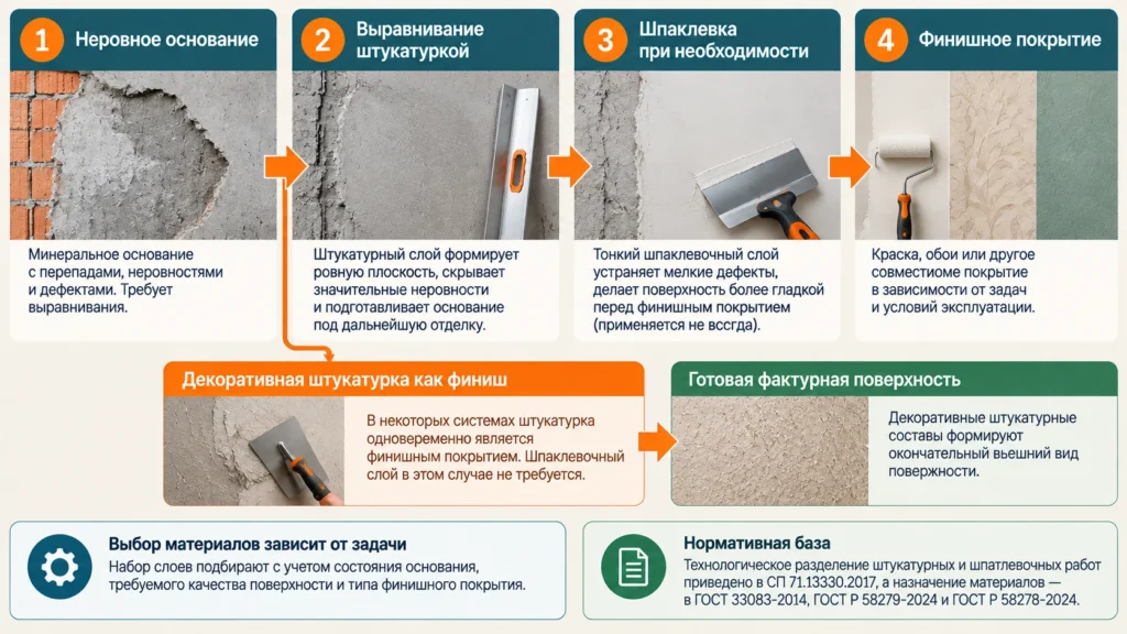 Последовательность штукатурки, шпаклевки и финишной отделки
