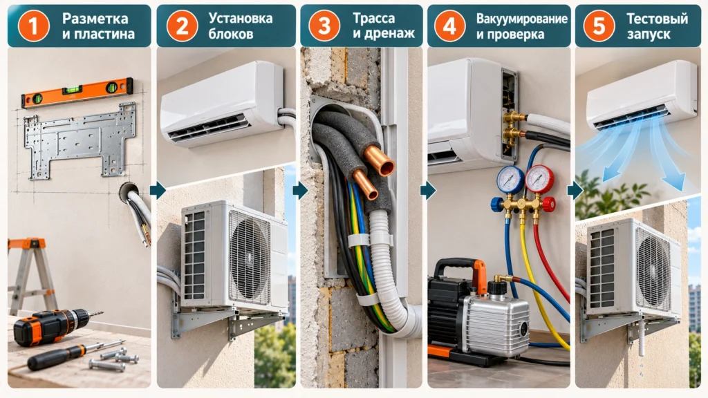 Этапы установки настенного кондиционера