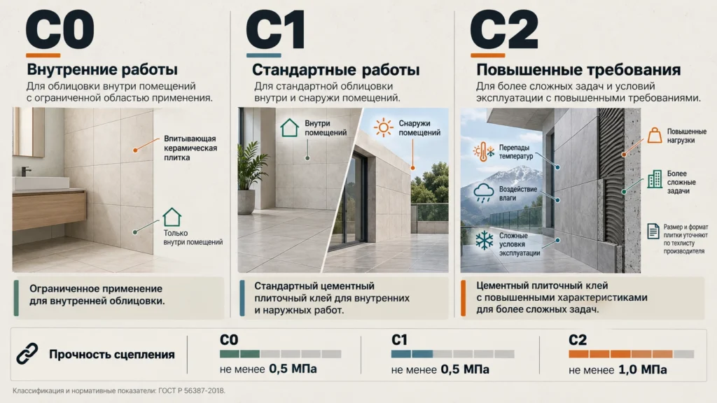 Классы плиточного клея C0 C1 и C2