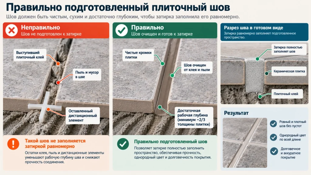 Подготовка межплиточного шва перед нанесением затирки