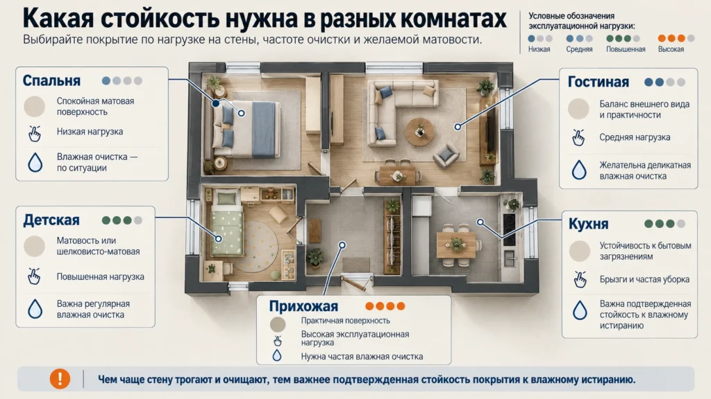 Выбор краски для спальни, гостиной, детской, прихожей и кухни