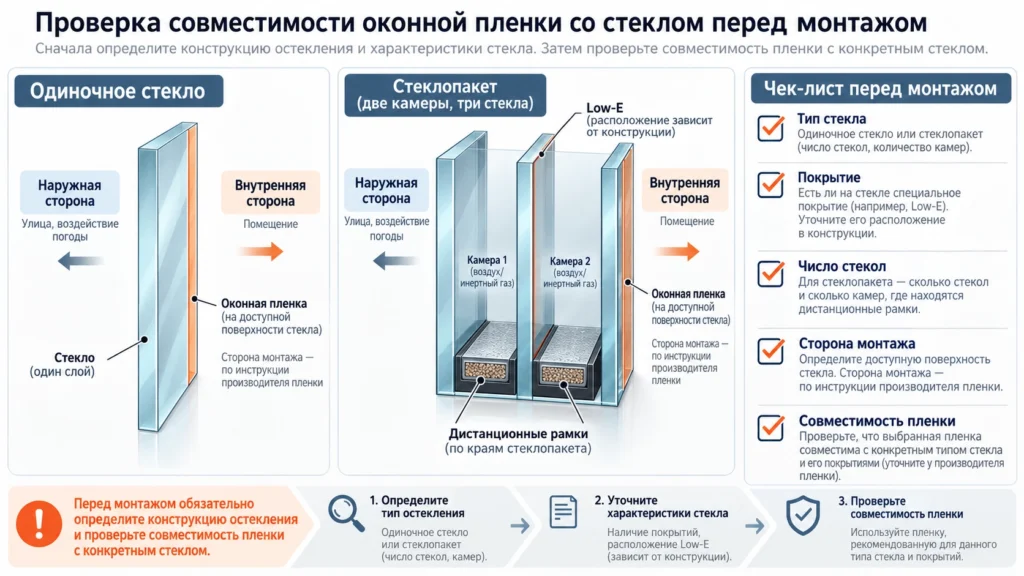 Проверка стеклопакета перед наклейкой оконной пленки