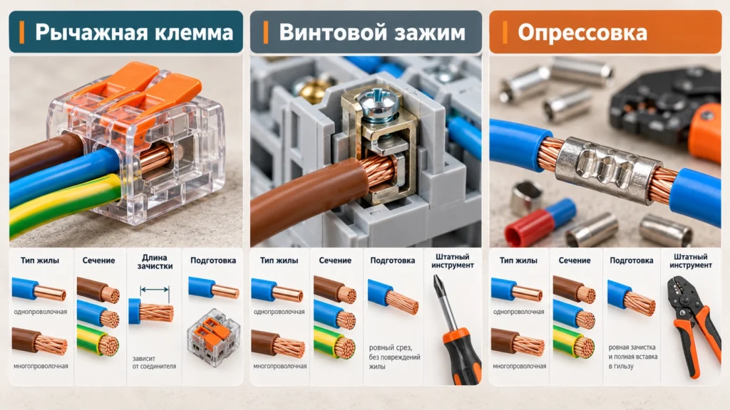 Способы соединения жил электрического кабеля