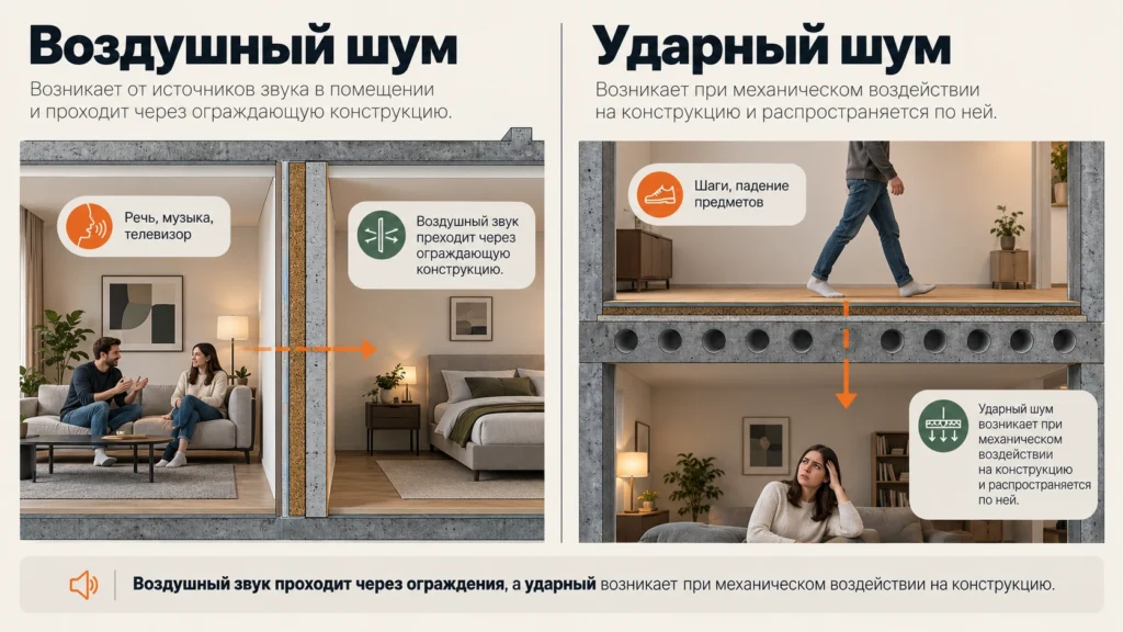 Разница между воздушным и ударным шумом