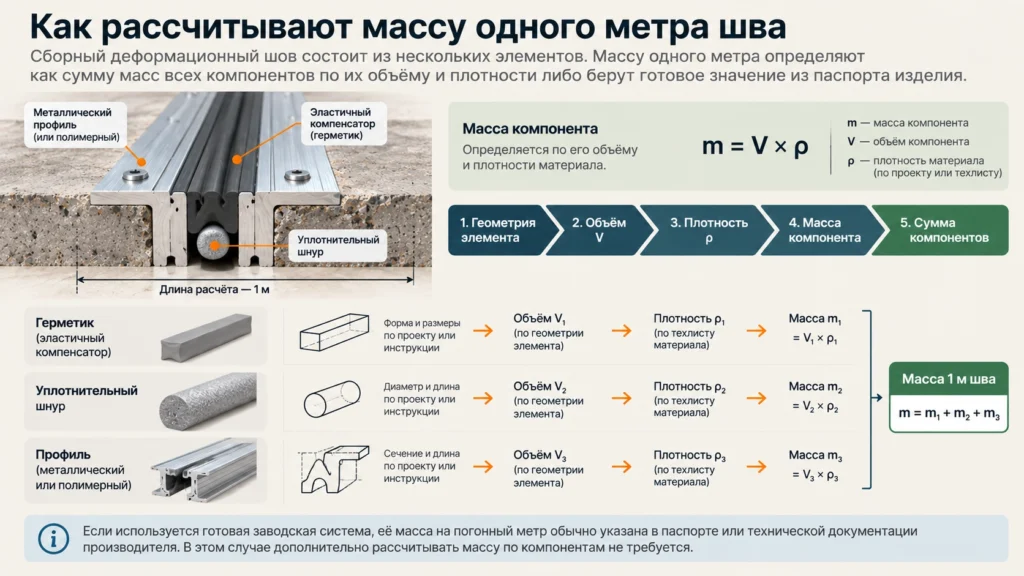 Расчёт массы деформационного шва на один метр