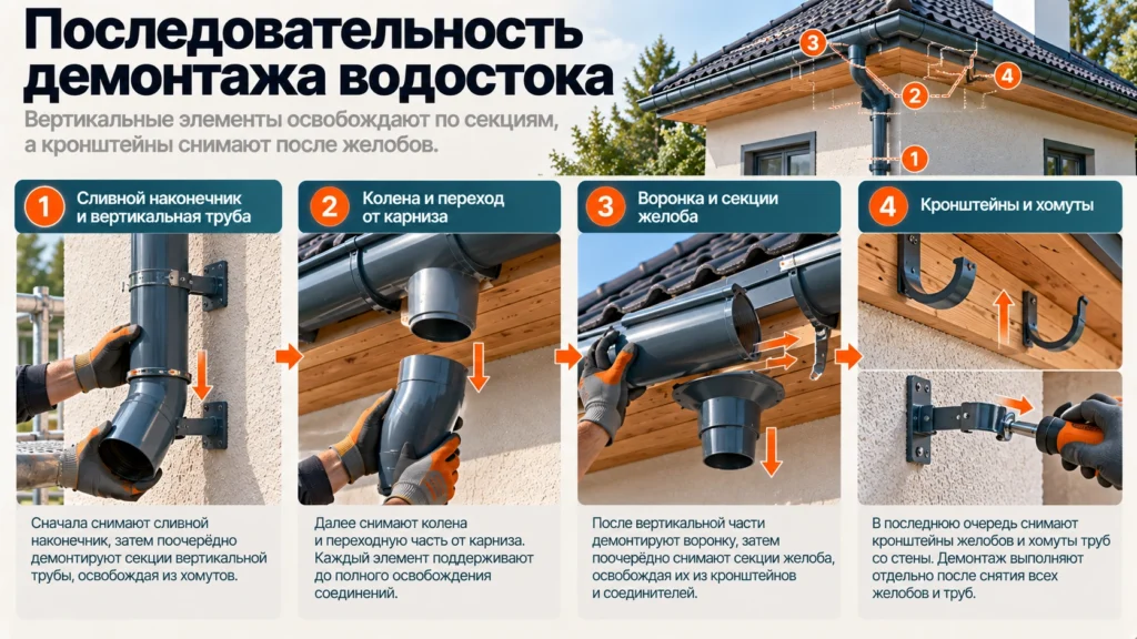 Порядок демонтажа ливневки с крыши