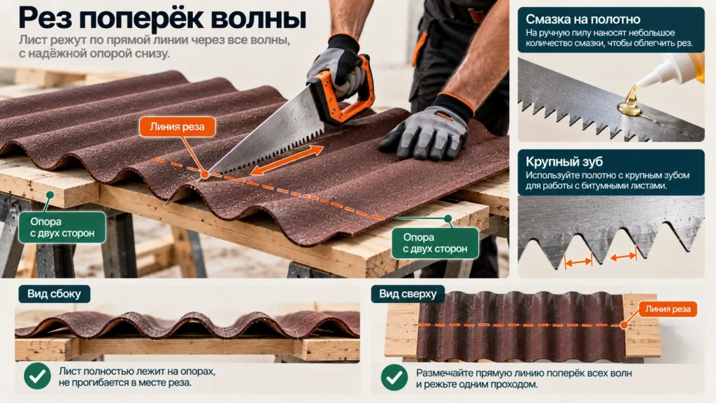 Как резать ондулин поперек волны