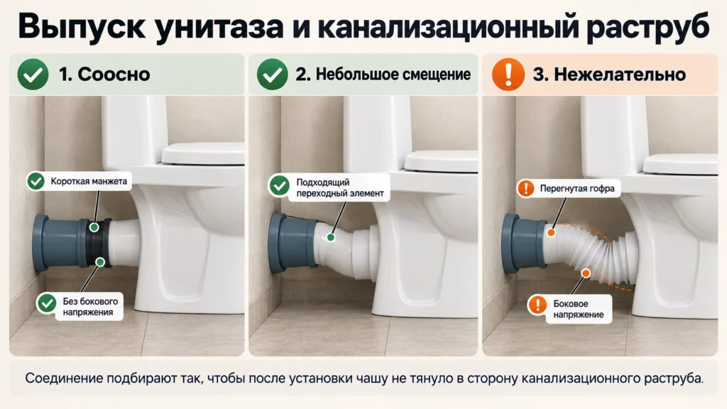 Варианты подключения выпуска унитаза к канализации