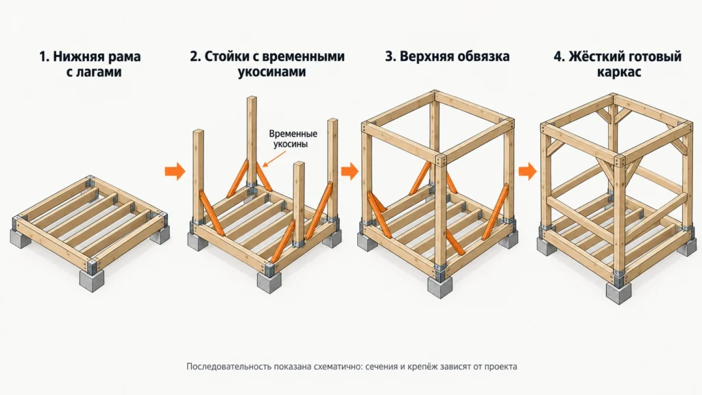 Этапы сборки деревянного каркаса беседки