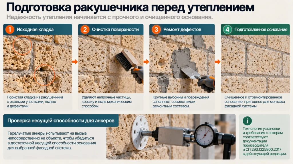 Подготовка ракушечника под наружное утепление