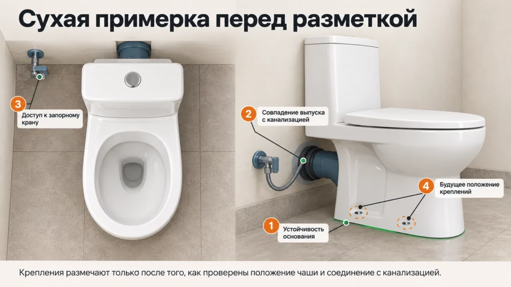 Что проверить при сухой примерке унитаза перед креплением